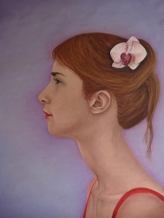 Een zelfportret uit 2011 met een orchidee in mijn haar